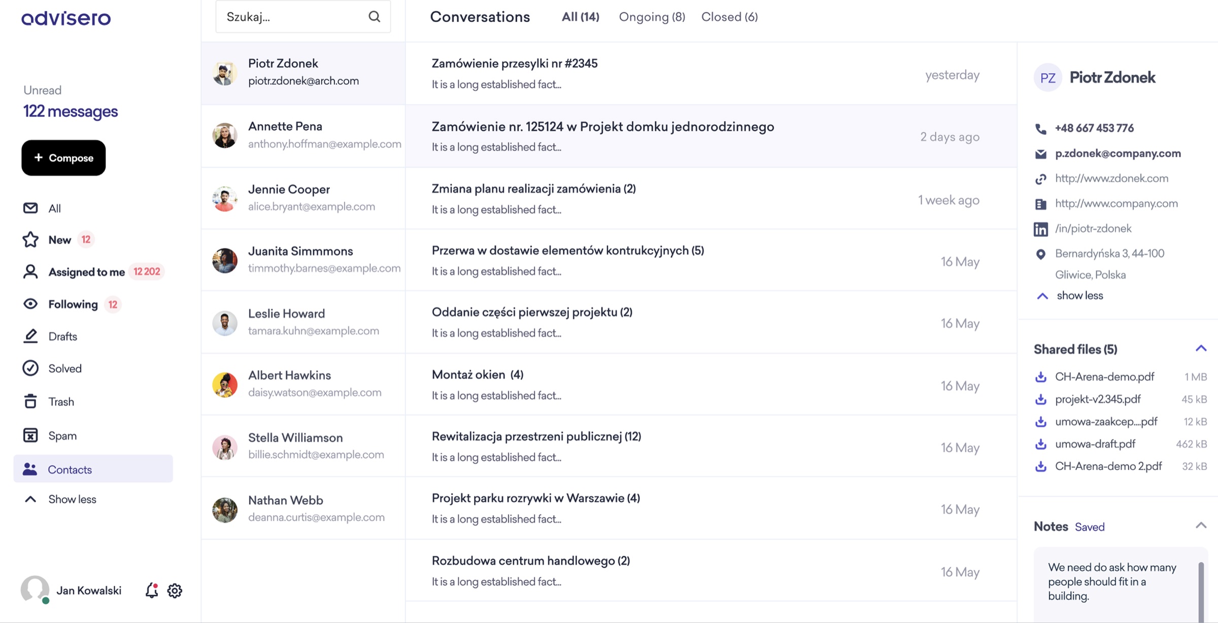 Flow: Contacts view with conversation history